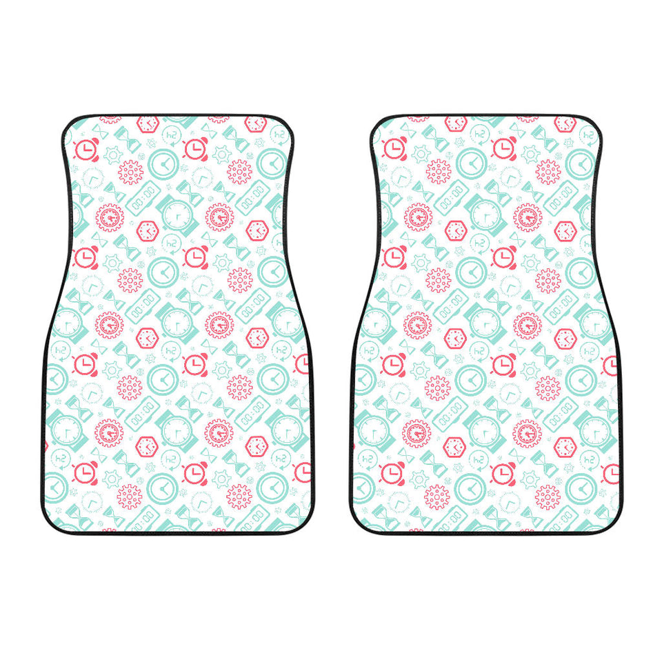Clock Time Pattern Blackground Front Car Mats