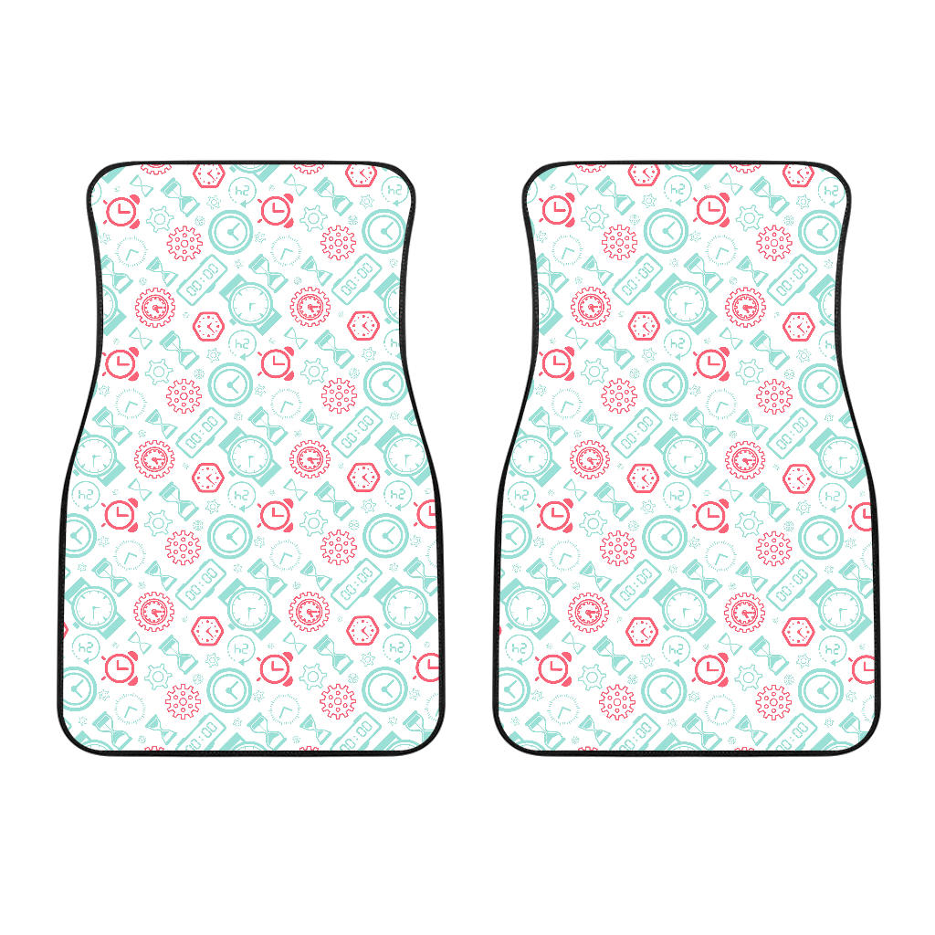 Clock Time Pattern Blackground Front Car Mats
