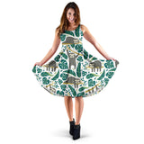 Cute Sloths Tropical Palm Leaves White Background Sleeveless Midi Dress