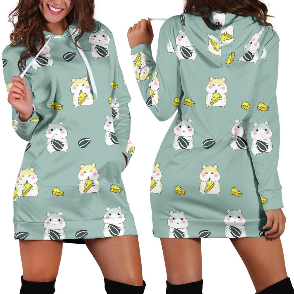 Cute Hamster Cheese Pattern Women'S Hoodie Dress