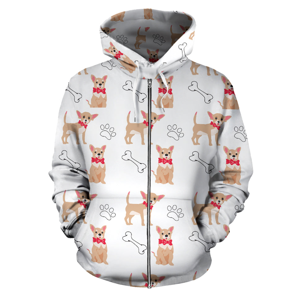 Chihuahua Bone Paw Pattern Zip Up Hoodie