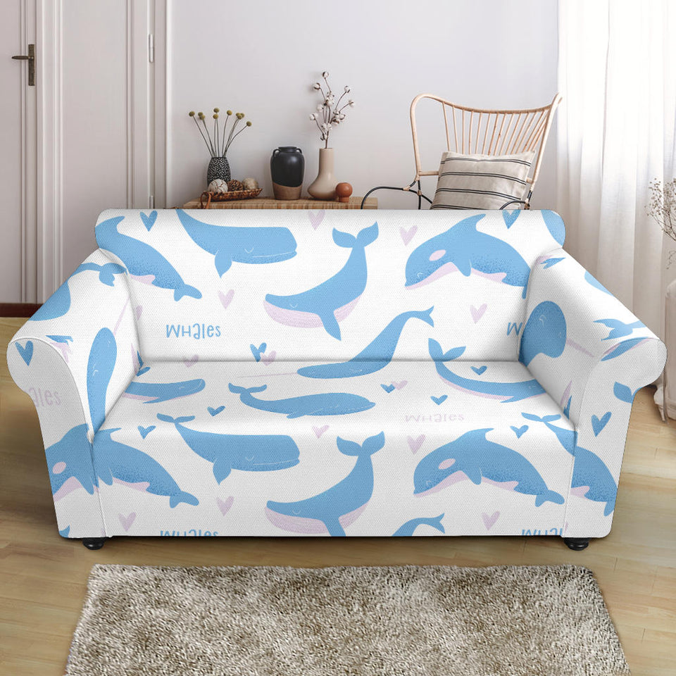 Blue Whale Pattern Loveseat Couch Slipcover