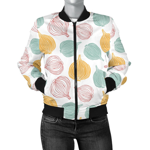 Colorful Onions White Background Women'S Bomber Jacket