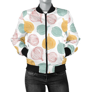 Colorful Onions White Background Women'S Bomber Jacket