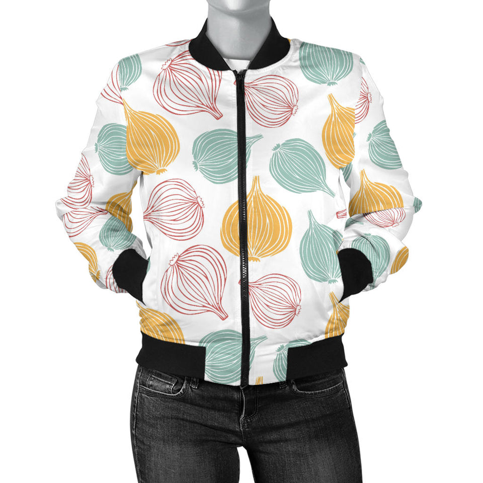 Colorful Onions White Background Women'S Bomber Jacket