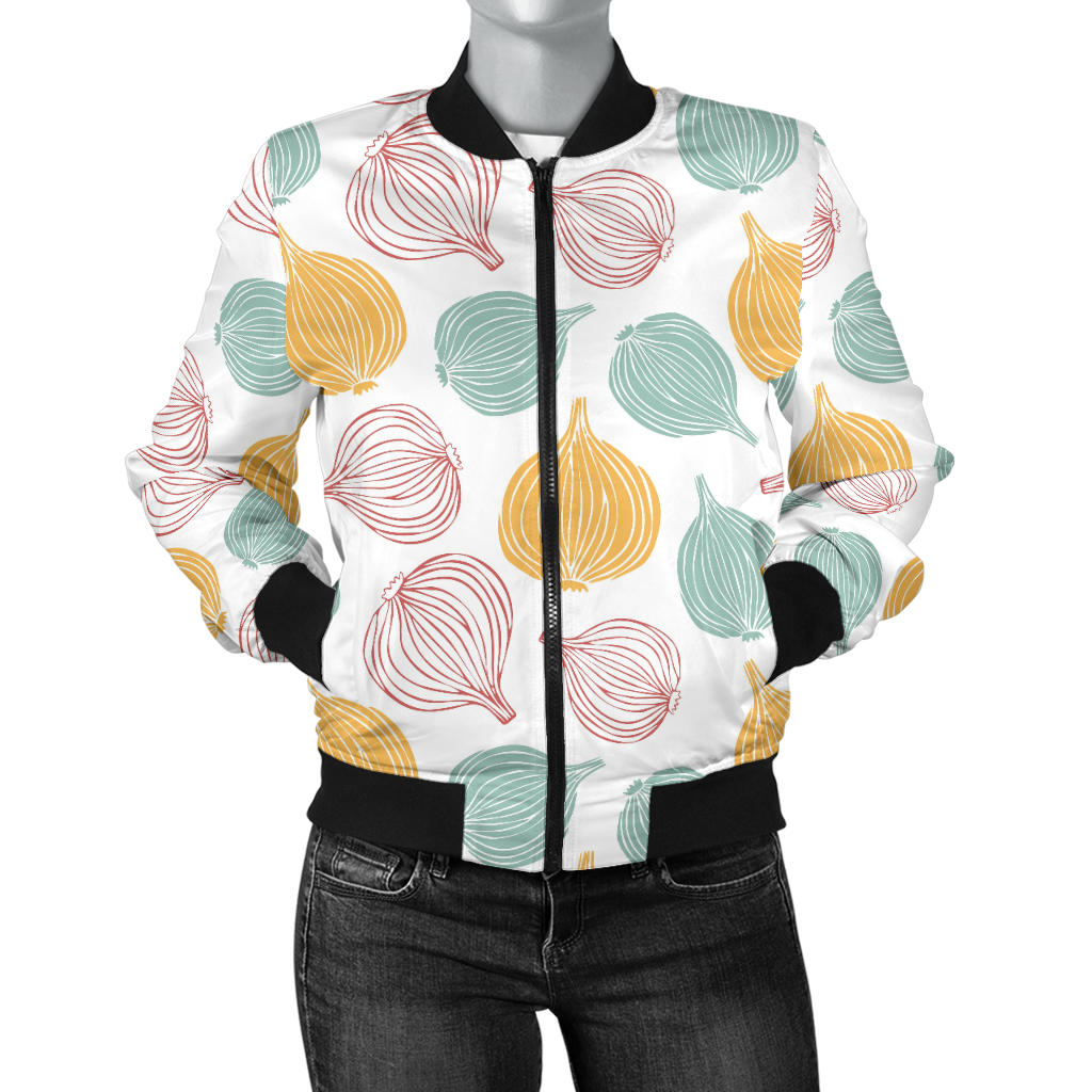 Colorful Onions White Background Women'S Bomber Jacket