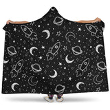 Hand Drawn Space Rocket Star Planet Hooded Blanket