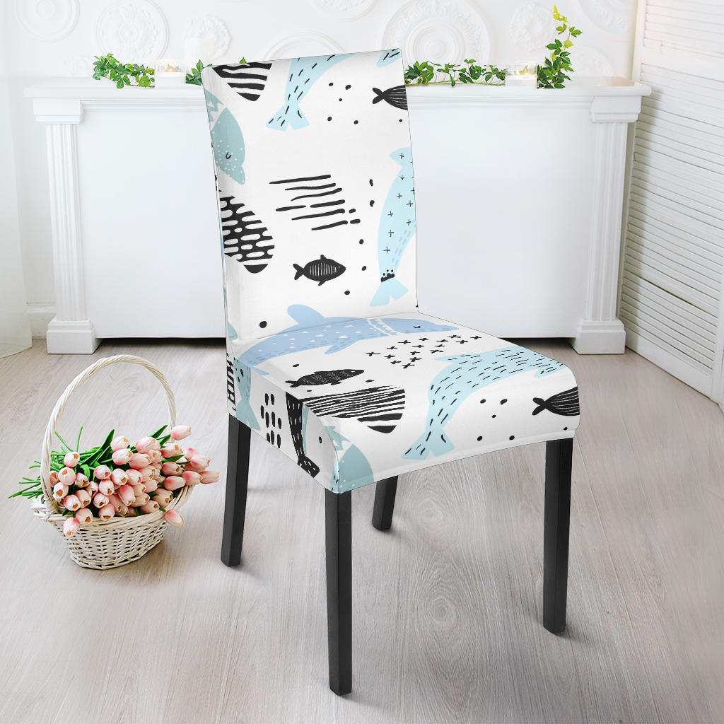 Cute Dolphins Childish Style Pattern Dining Chair Slipcover