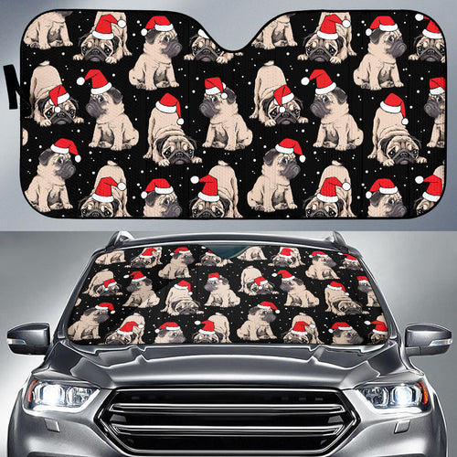 Christmas Pugs Santa_S Red Cap Pattern Car Sun Shade