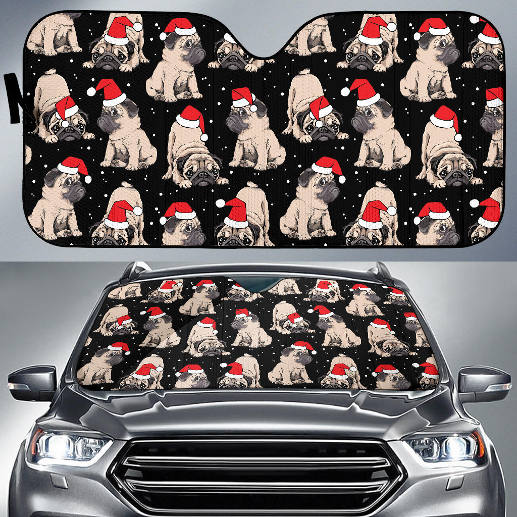 Christmas Pugs Santa_S Red Cap Pattern Car Sun Shade