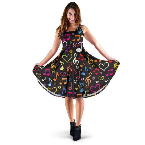 Music Notes Pattern Print Design 02 Sleeveless Midi Dress