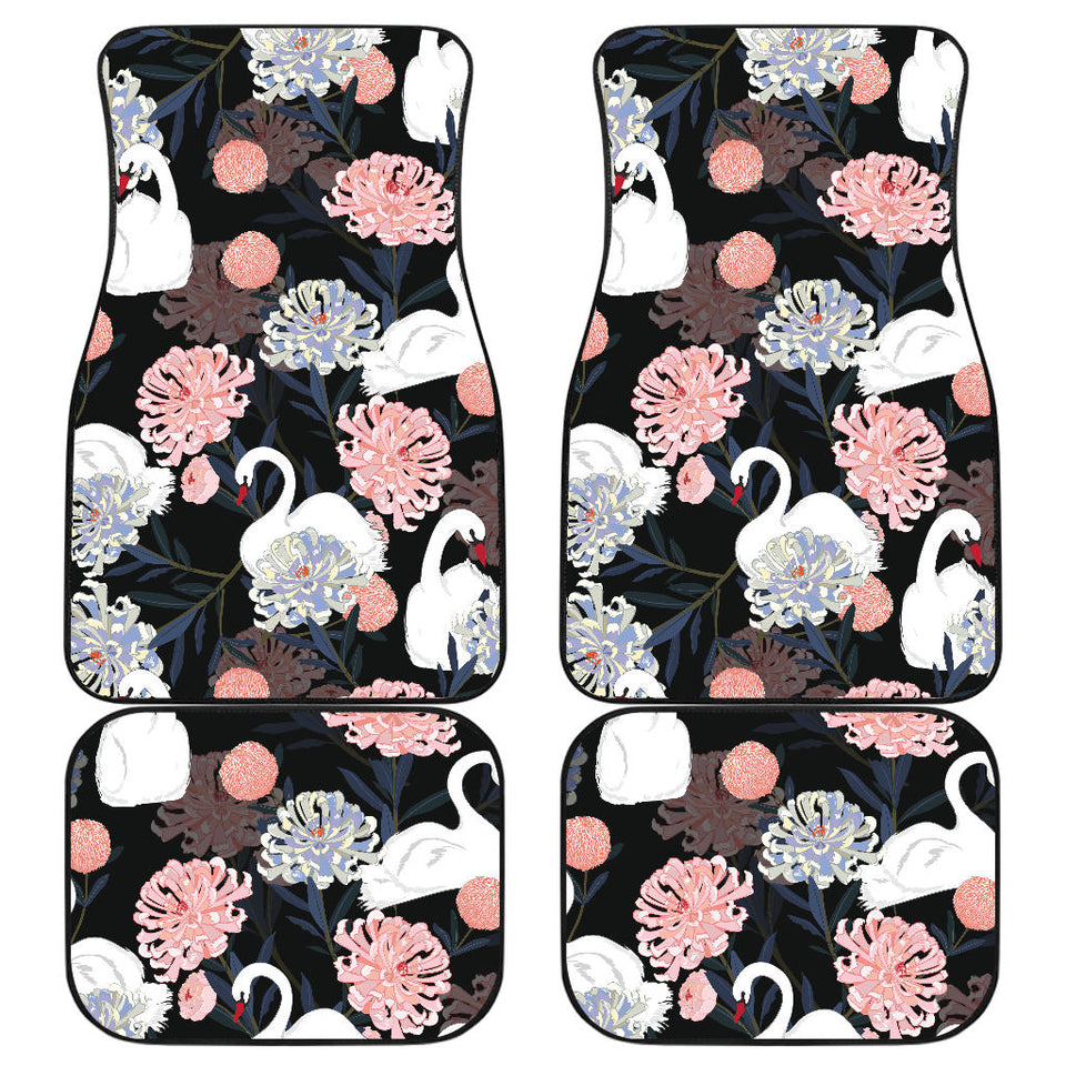 White Swan Blooming Flower Pattern Front And Back Car Mats