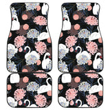 White Swan Blooming Flower Pattern Front And Back Car Mats