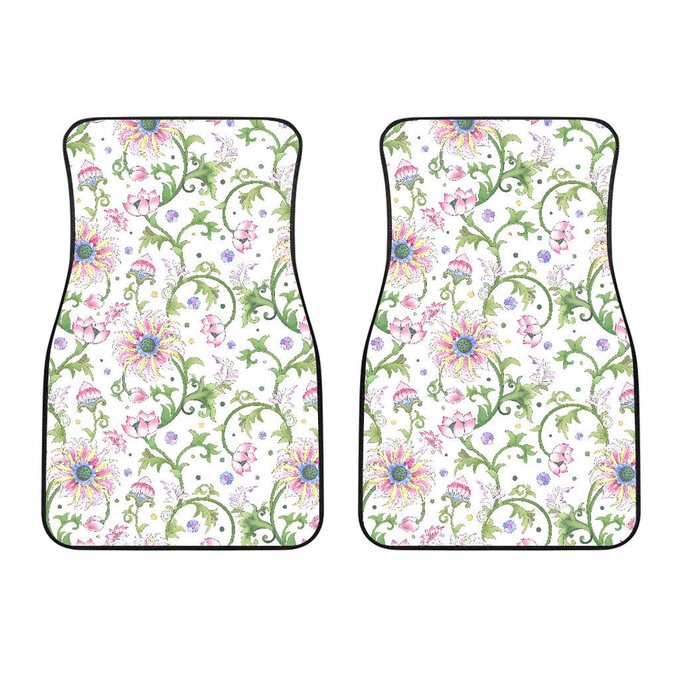 Beautiful Pink Lotus Waterlily Leaves Pattern Front Car Mats