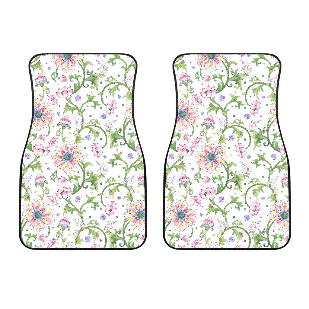 Beautiful Pink Lotus Waterlily Leaves Pattern Front Car Mats