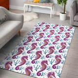 Purple Seahorse Blue Coral Pattern Area Rug