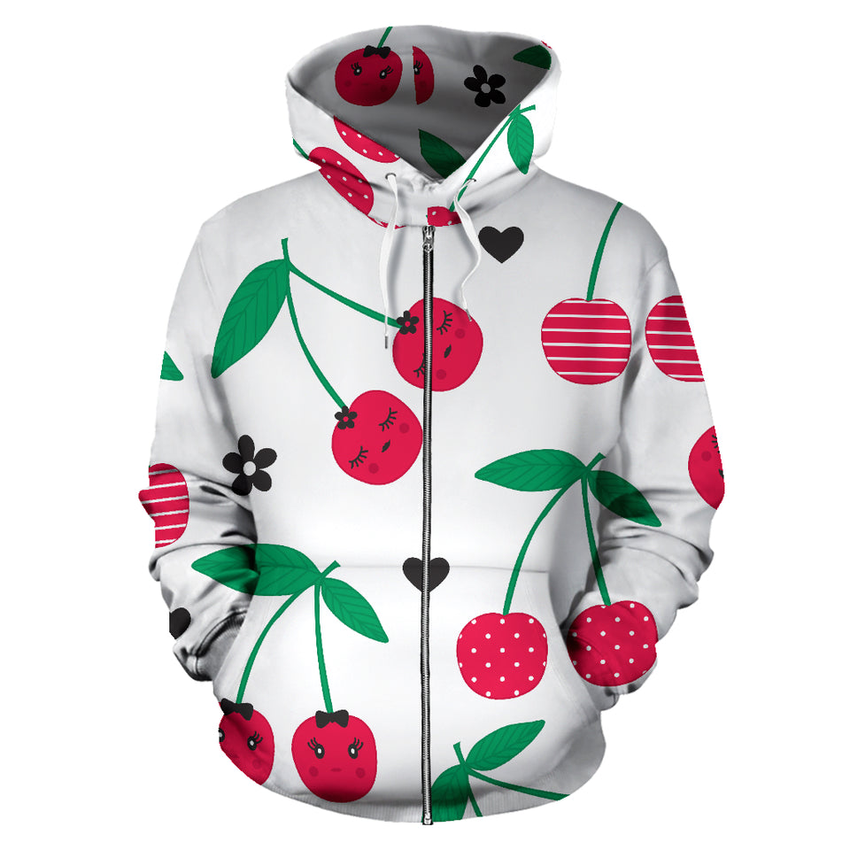 Cherry Pattern White Background Zip Up Hoodie