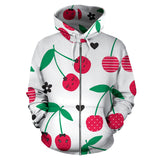 Cherry Pattern White Background Zip Up Hoodie