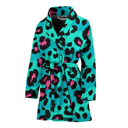Green Leopard Skin Print Pattern Women'S Bathrobe
