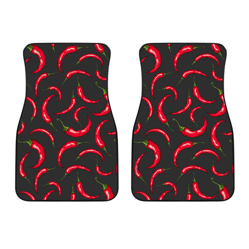 Chili Peppers Pattern Black Background  Front Car Mats