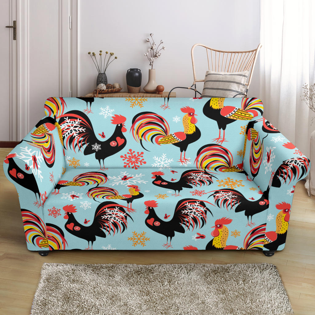 Rooster Chicken Cock Snowfalke Loveseat Couch Slipcover