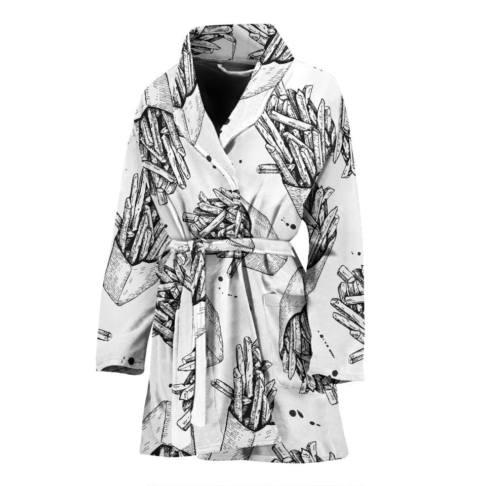 Hand Drawn French Fries Pattern Women'S Bathrobe