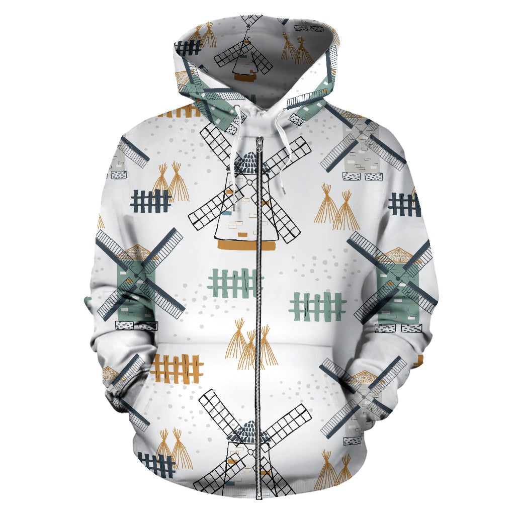 Windmill Pattern Zip Up Hoodie