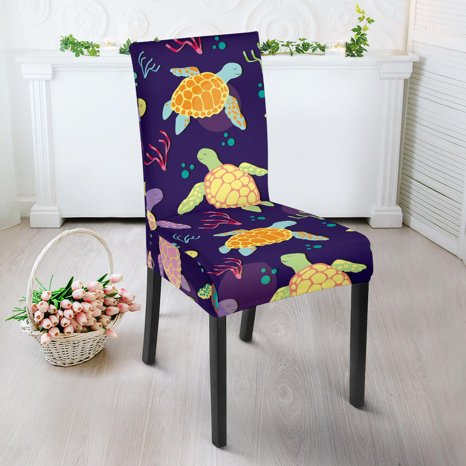 Colorful Sea Turtle Pattern Dining Chair Slipcover