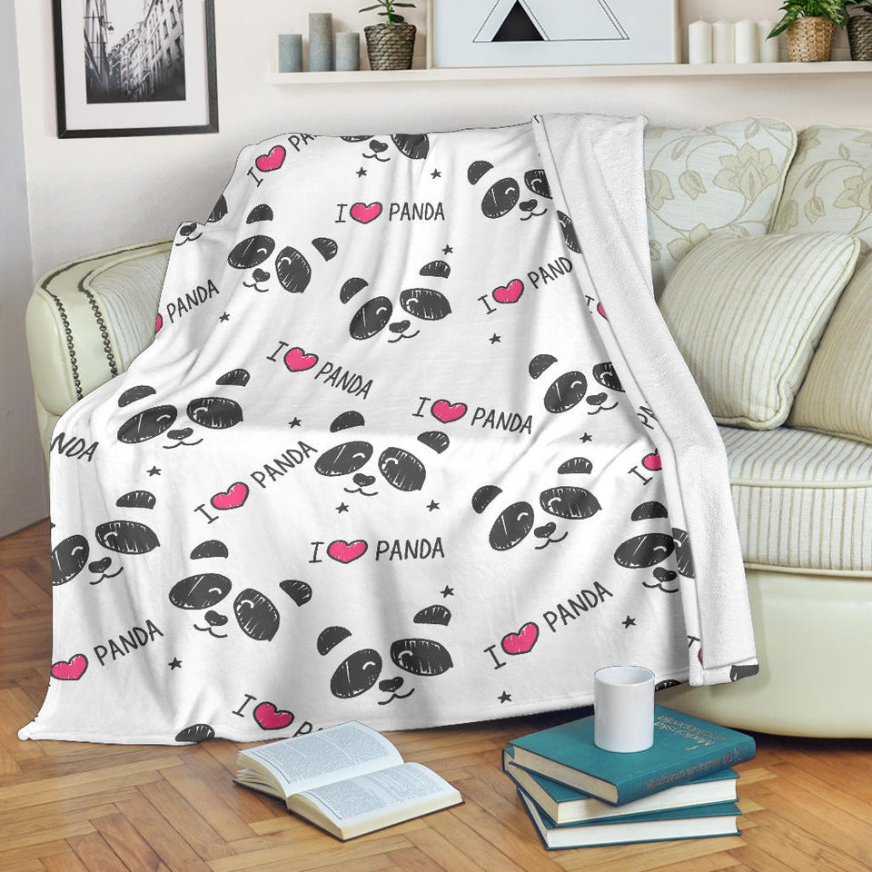 Hand Drawn Faces Of Pandas Pattern Premium Blanket