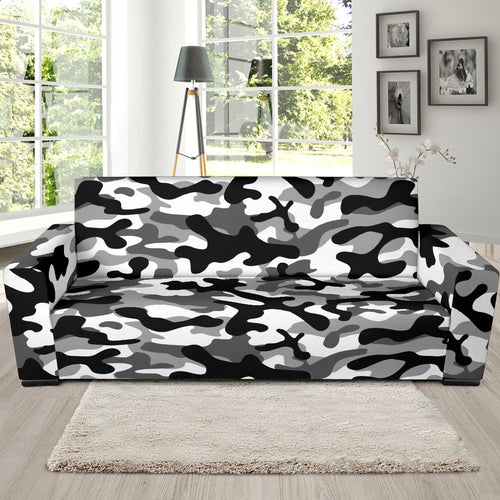 Black White Camo Camouflage Pattern Sofa Slipcover