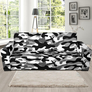 Black White Camo Camouflage Pattern Sofa Slipcover
