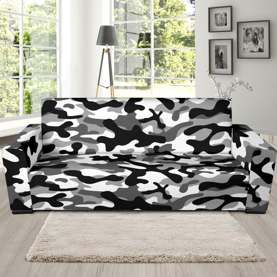 Black White Camo Camouflage Pattern Sofa Slipcover
