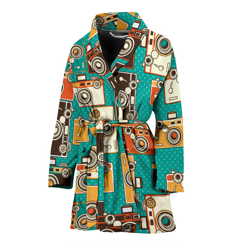 Camera Pattern Print Design 03 Women's Bathrobe