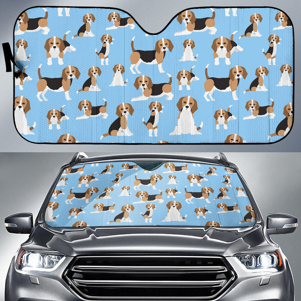 Beagle Dog Blue Background Pattern Car Sun Shade