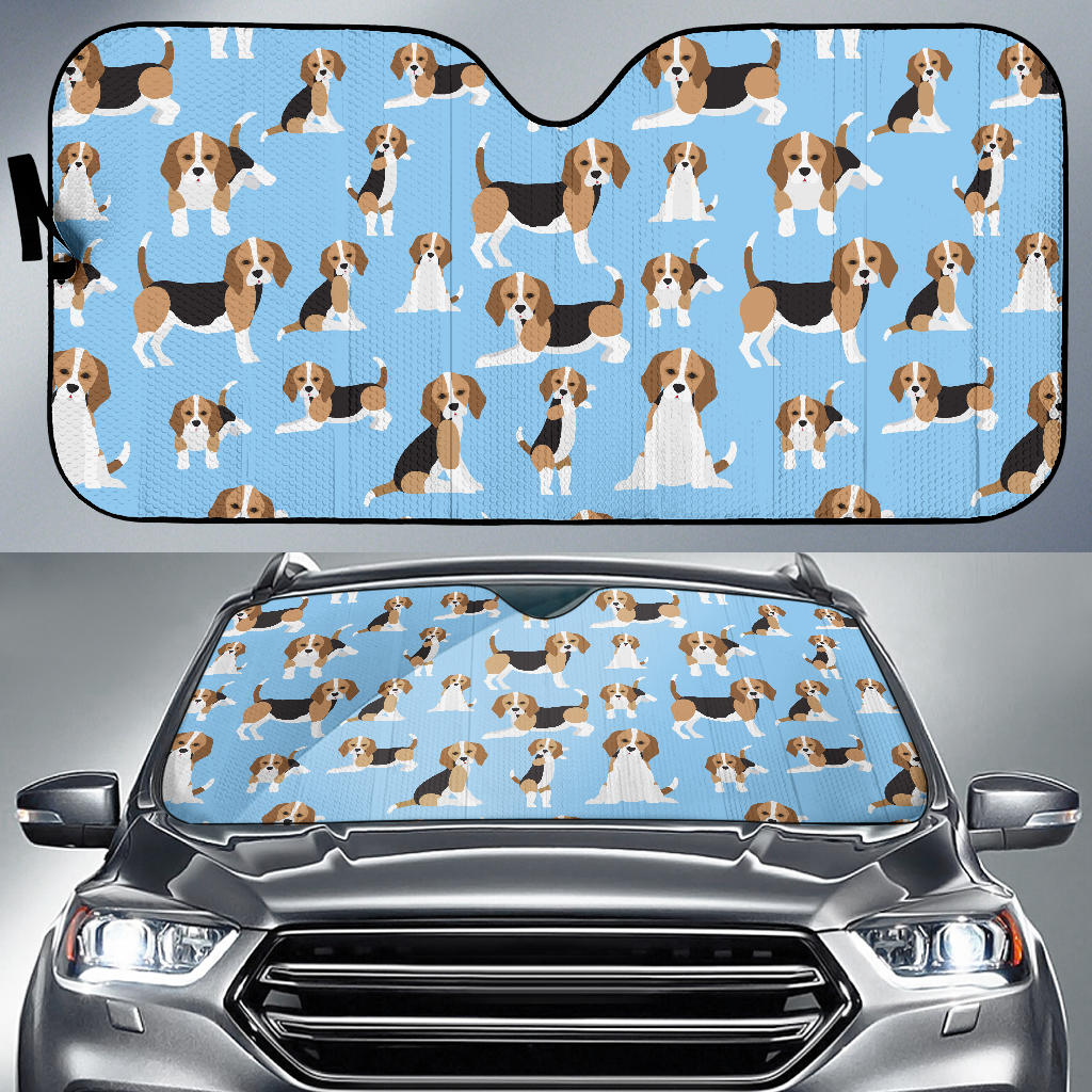 Beagle Dog Blue Background Pattern Car Sun Shade