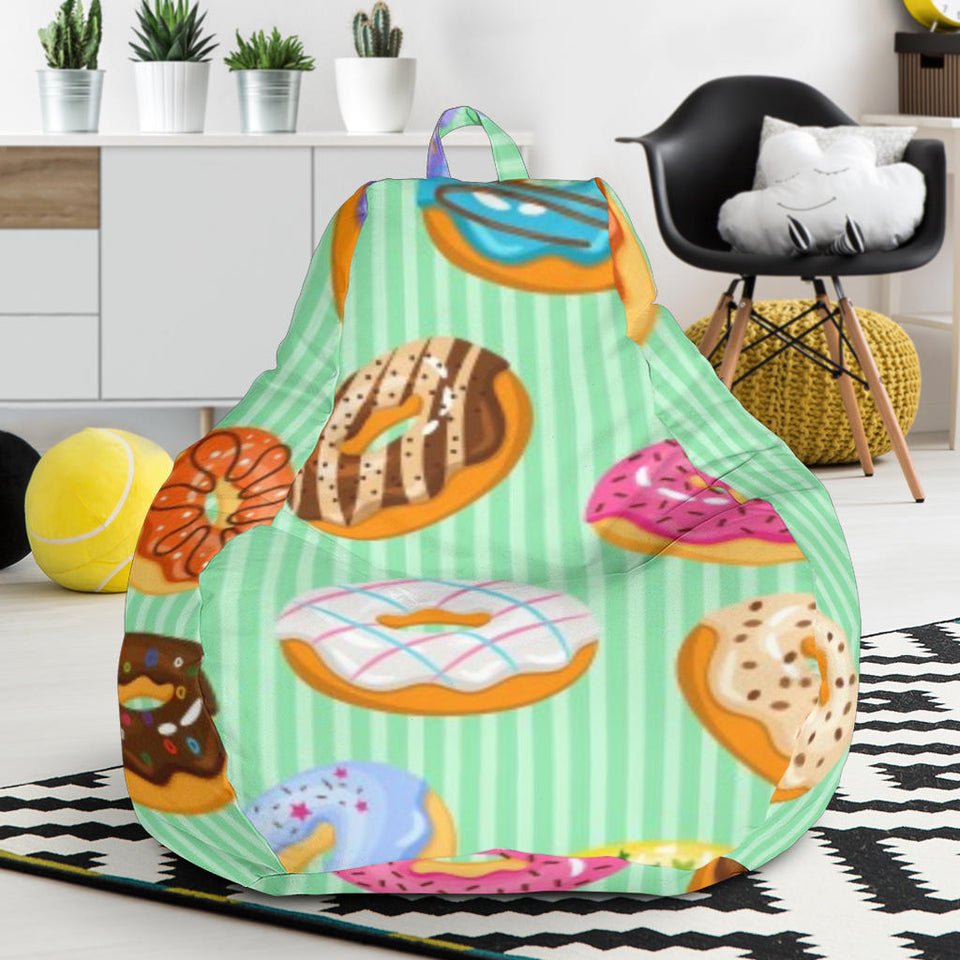 Colorful Donut Pattern Green Background Bean Bag Cover