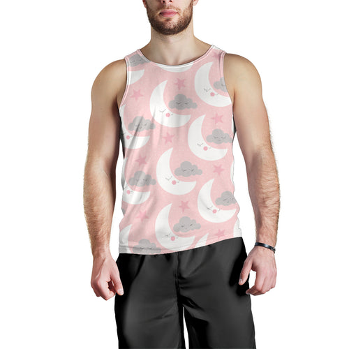 Cute moon cloud star pattern pink dot background Men Tank Top