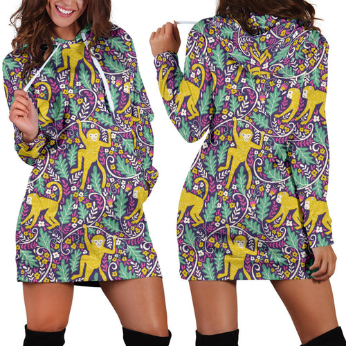 Cute Yellow Monkey Leaves Pattern Women'S Hoodie Dress