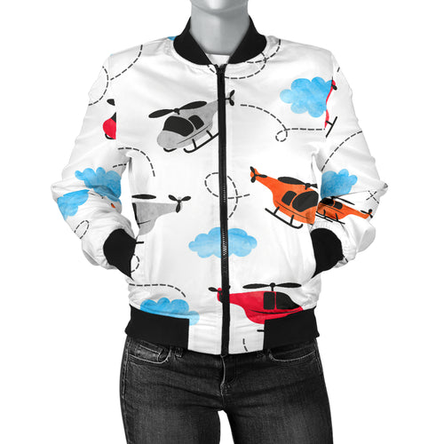Watercolor Helicopter Cloud Pattern Women'S Bomber Jacket