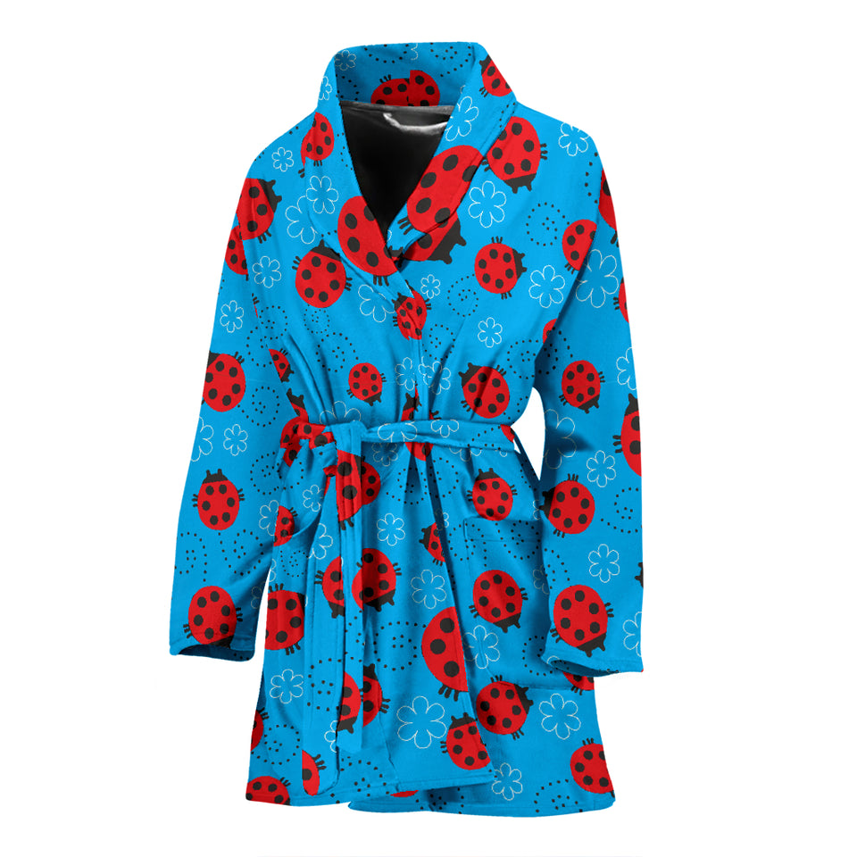 Ladybug Pattern Print Design 02 Women's Bathrobe