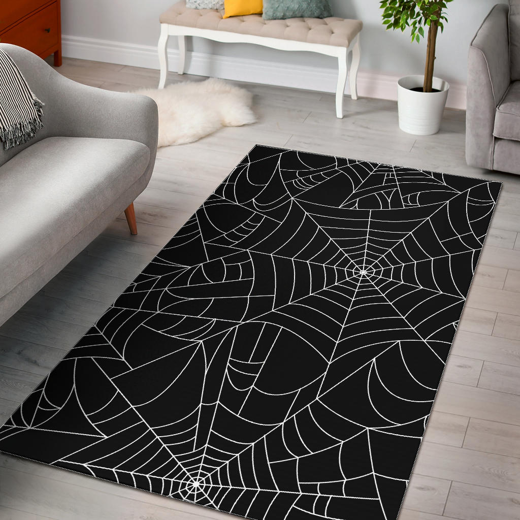 Spider Web Pattern Black Background White Cobweb Area Rug – ccgoodshop