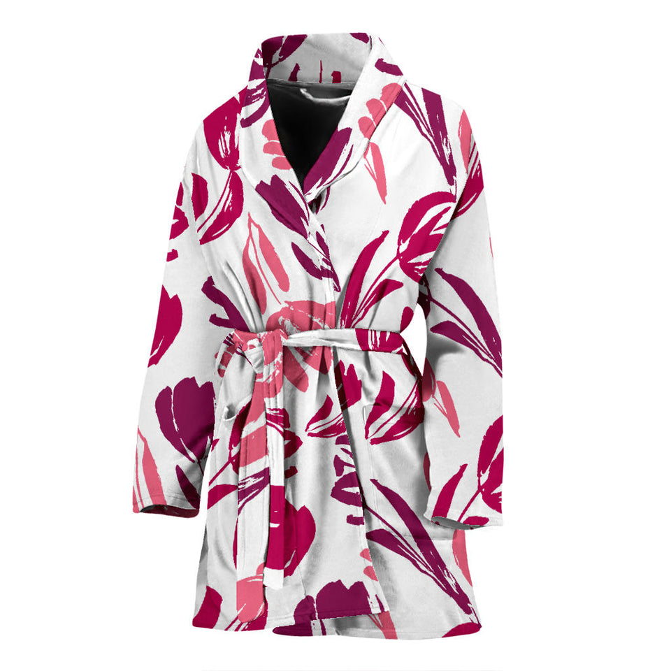 Pink Sketch Tulip Pattern Women'S Bathrobe