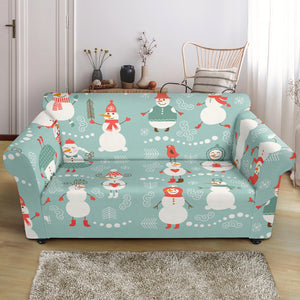 Cute Snowman Pattern Loveseat Couch Slipcover