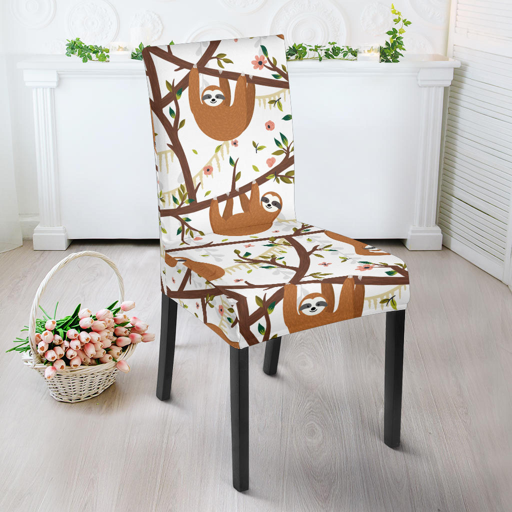 Sloths Hanging On The Tree Pattern Dining Chair Slipcover