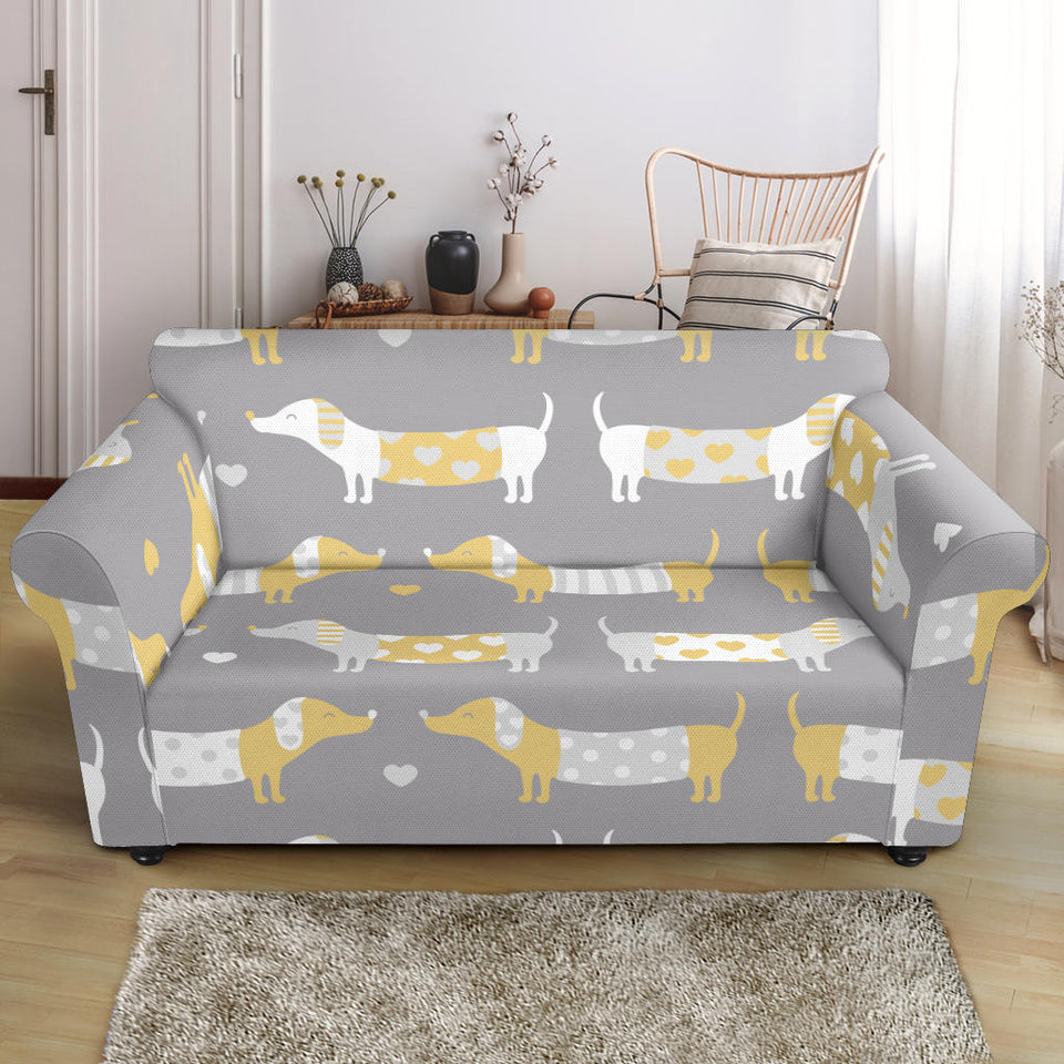 Cute Dachshund Dog Pattern Loveseat Couch Slipcover