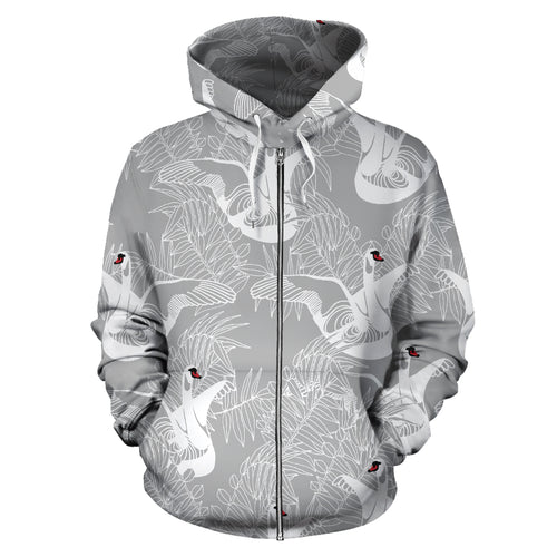 White Swan Gray Background Zip Up Hoodie