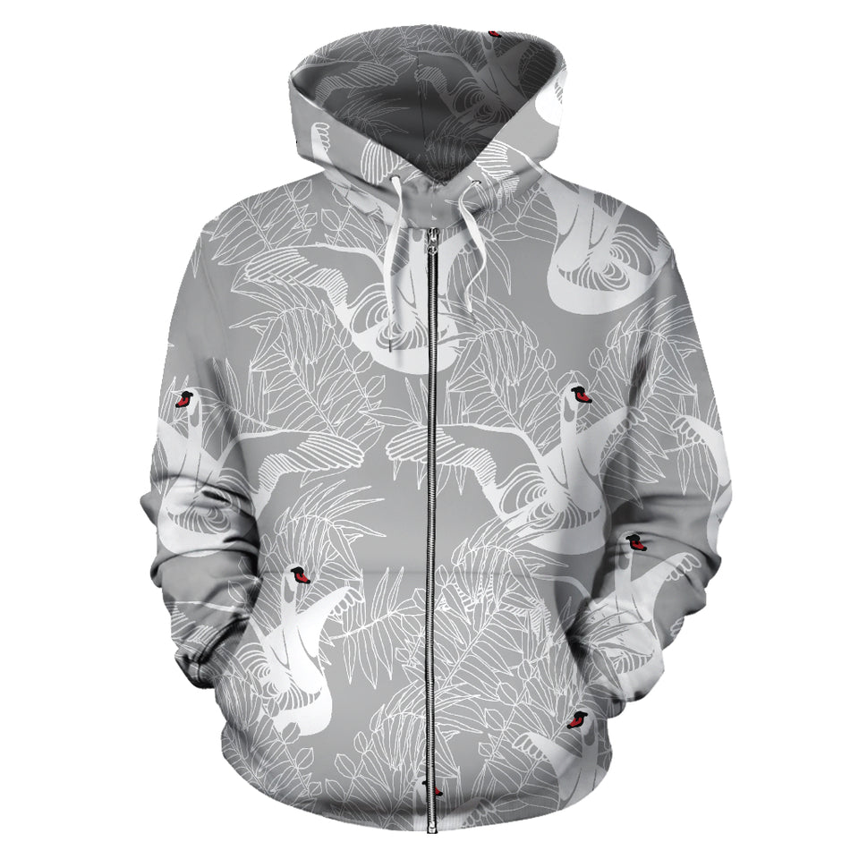 White Swan Gray Background Zip Up Hoodie