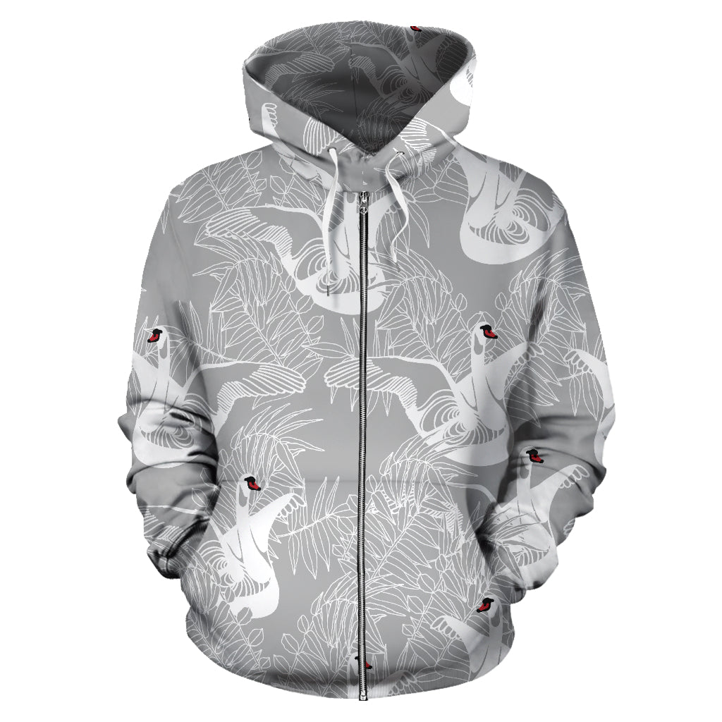 White Swan Gray Background Zip Up Hoodie