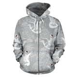 White Swan Gray Background Zip Up Hoodie