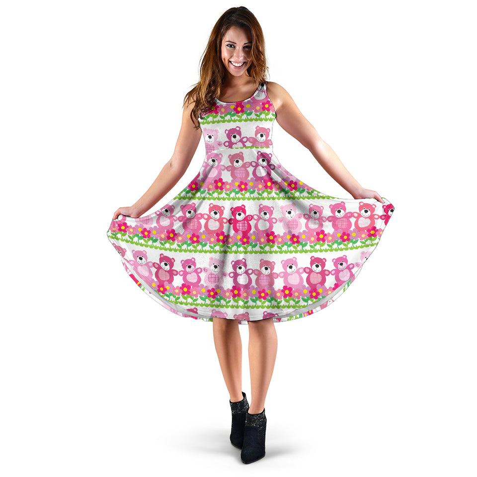 Teddy Bear Pattern Print Design 04 Sleeveless Midi Dress